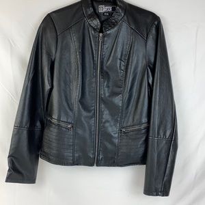 Moto Gear Faux Leather Zipper Front Black Jacket Size Medium